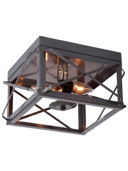 Double Flush-Mount Ceiling Light with Folded Bars in Country Tin.